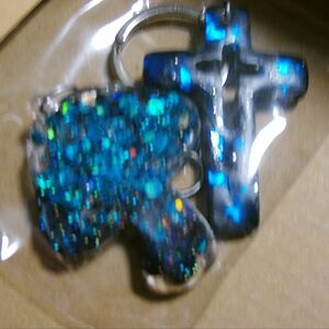 Mushroom & cross blue black glitz keychain set